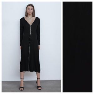 NWT. Zara Black Long Cardigan/Midi Dress. Size M.